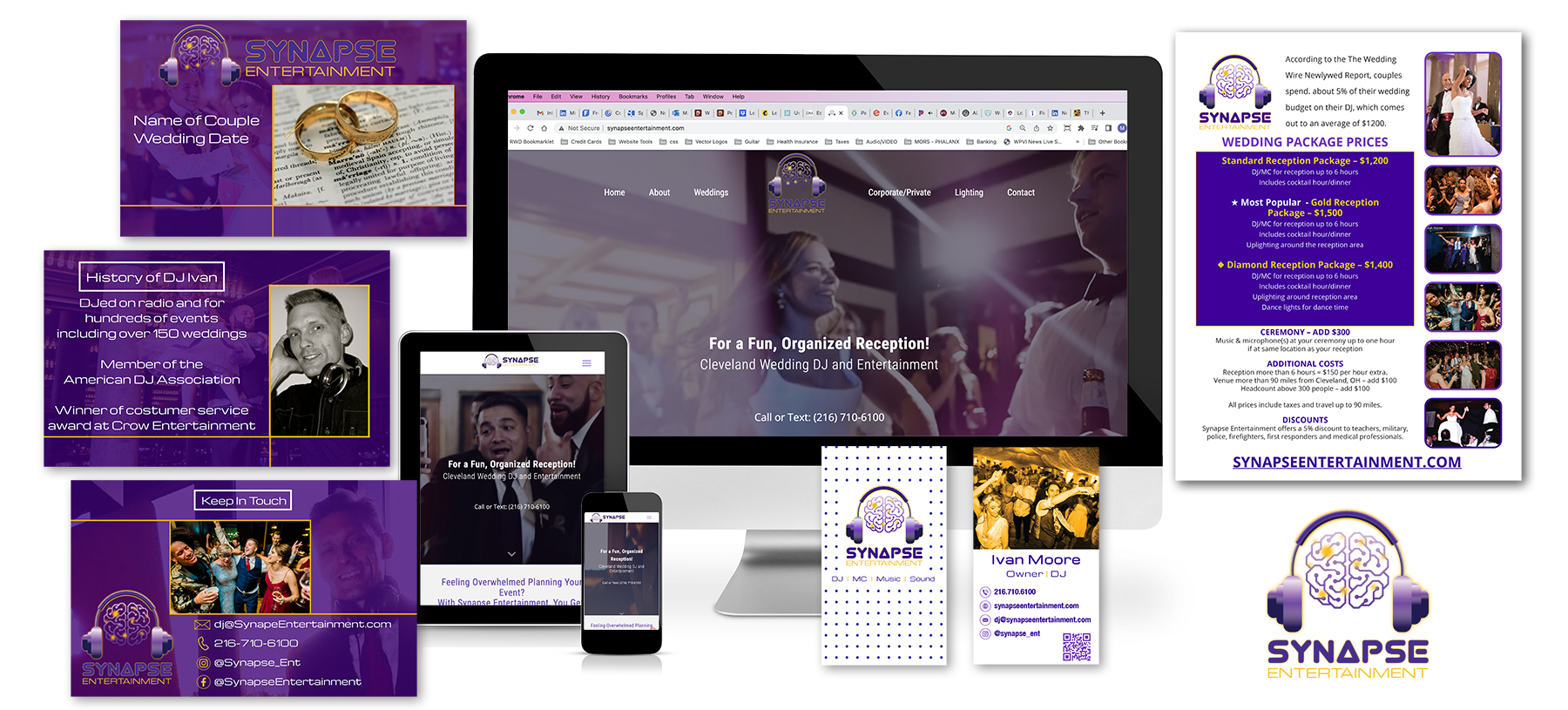 Branding Identity for Synapse Entertainment. Logo, website, business cards, pricing sheet, Powerpoint presentation